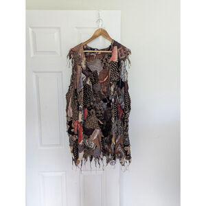 Mixed‎ Media Patchwork Open Front Vest Truly Unique Boho Festival Hippie Fall